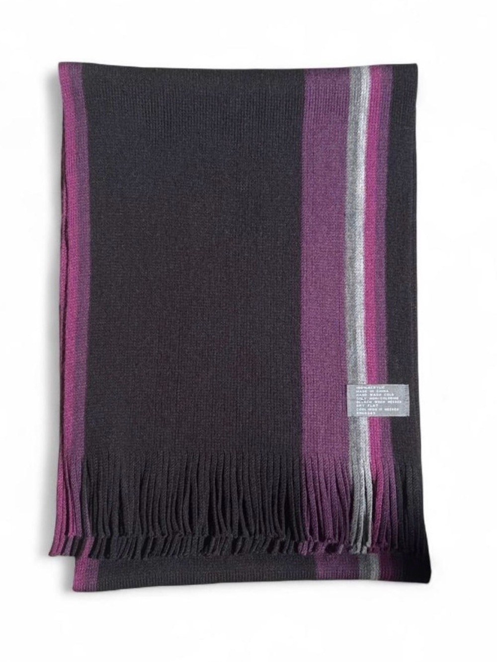 Purple Black & Gray Stripe Fringe Scarf - Unbranded long rectangle 12” x 60”